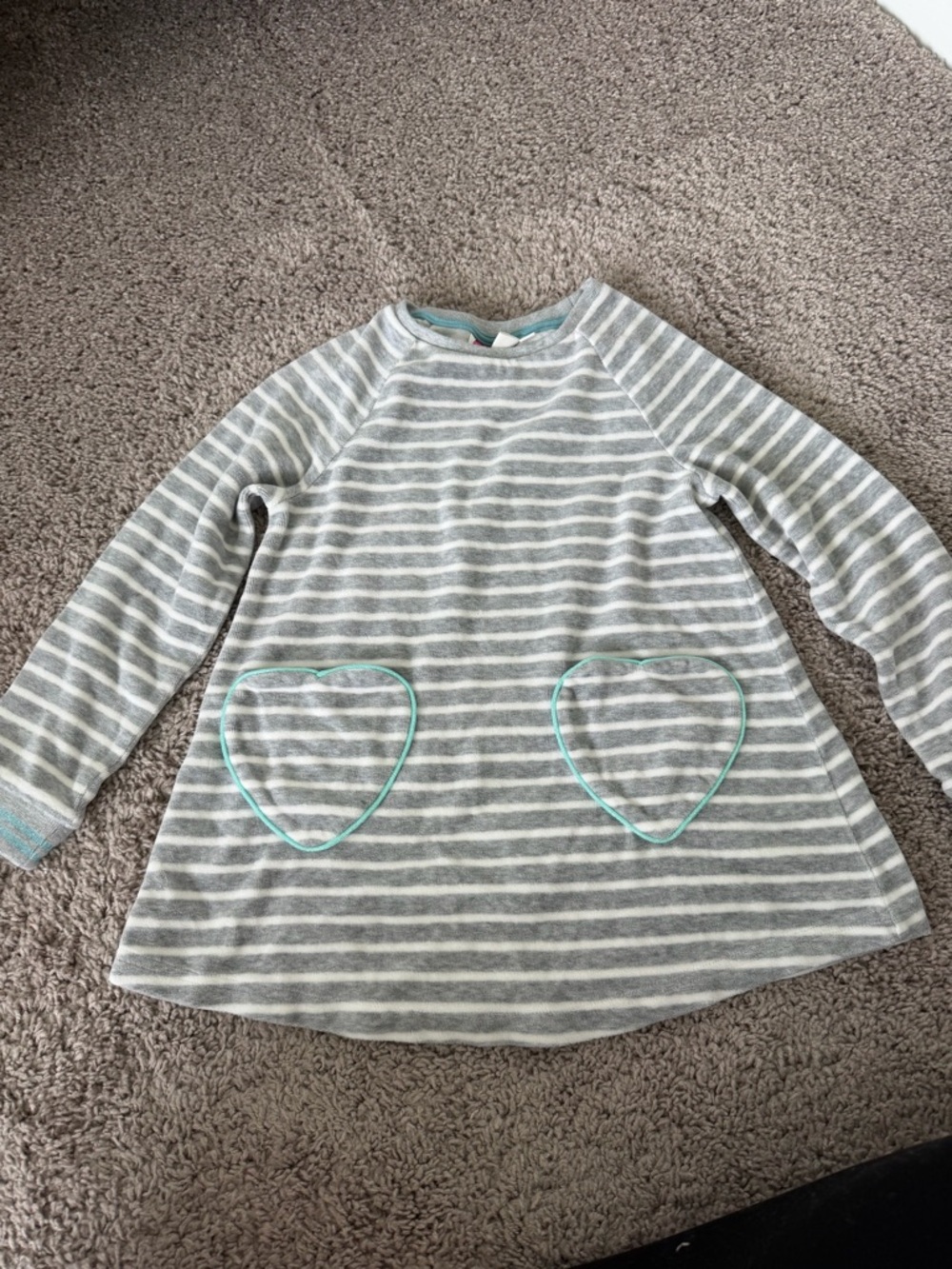 Mini Boden Grey Velour Striped long sleeve shirt with heart pockets